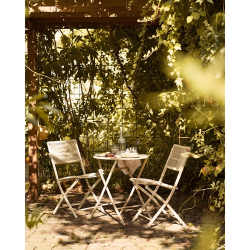 Zestaw mebli ogrodowych Arcas bistro taupe metalowy na taras 2 krzesła i stół