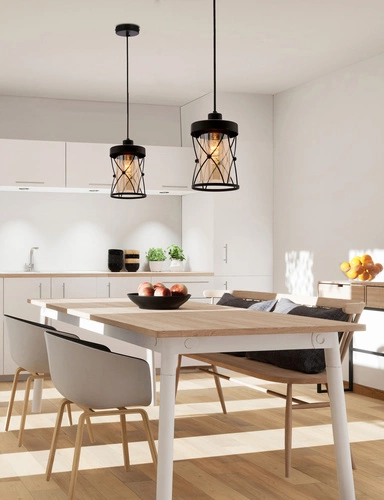 Lampa wisząca Agar czarna nowoczesna z bursztynowym kloszem do salonu i kuchni