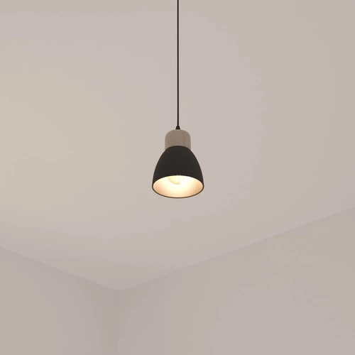 Nowoczesna lampa wisząca Desy czarna z drewnem do kuchni i jadalni Atmosphera