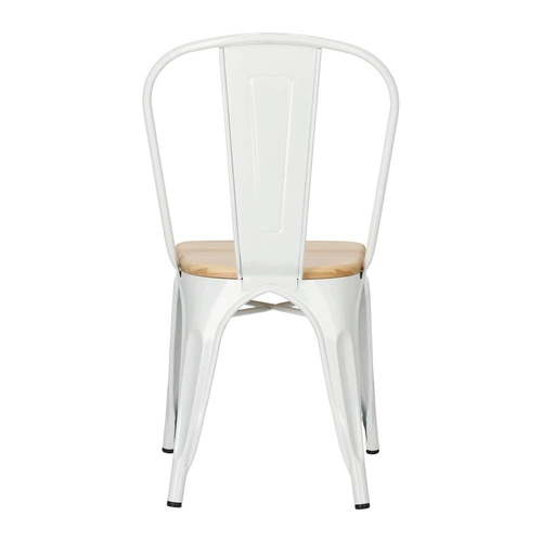 Krzesło do jadalni Paris Wood białe metalowe z drewnianym siedziskiem industrialne D2.DESIGN