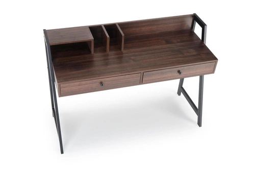 Biurko z nadstawką Surin II orzech nowoczesne do pracy z szufladami industrialne Intesi