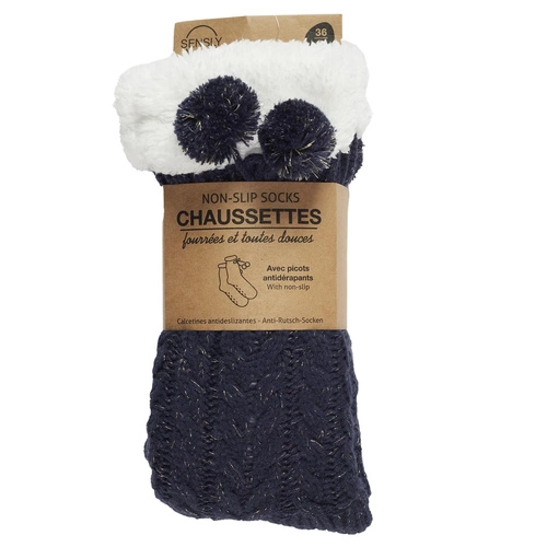 Intesi skarpety granatowe warkoczykowy splot miękki poliester nowoczesne na prezent