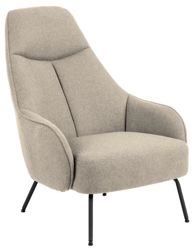 Fotel uszak Texas beżowy Alea skandynawski do salonu z tkaniny na czarnej stalowej podstawie