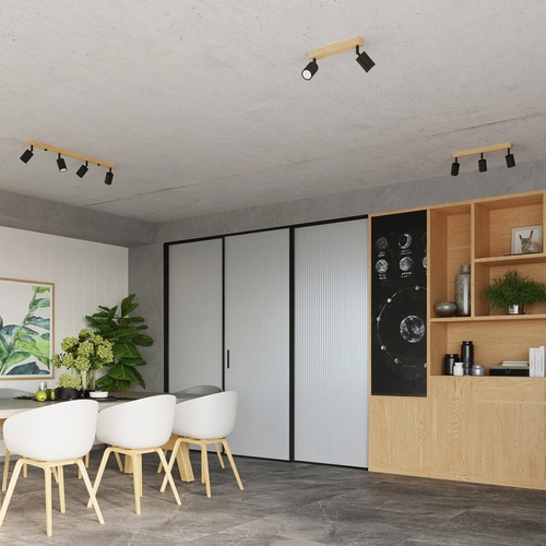 Nowoczesny plafon sufitowy VERDO 4 czarny z drewnem regulowany do salonu SOLLUX LIGHTING