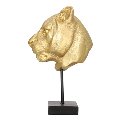 Figurka dekoracyjna lew Lion złota glamour Atmosphera na czarnej podstawie do salonu 35,5 cm