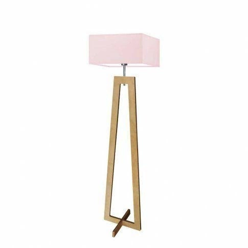 Lampa podłogowa JAWA różowa z drewnianym stelażem do salonu nowoczesna z abażurem 138 cm