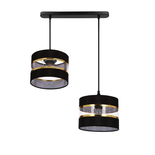 Lampa wisząca PANDY czarny 2x40W E27  abażur czarny+złoty