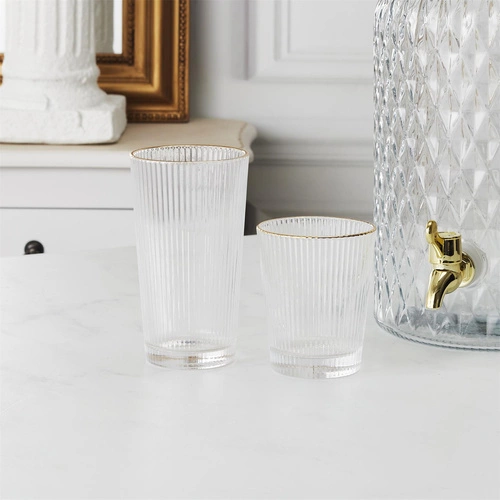 Szklanka do wody i drinków Gold Edge Intesi 350 ml glamour transparentna ze złotą obwódką