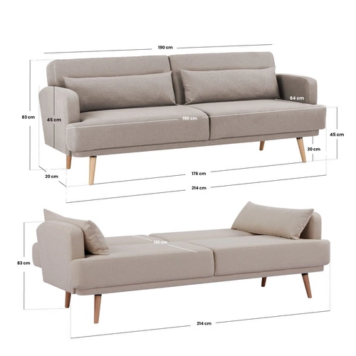 Sofa rozkładana 3 osobowa Jack szara Atmosphera do salonu skandynawska z funkcją spania