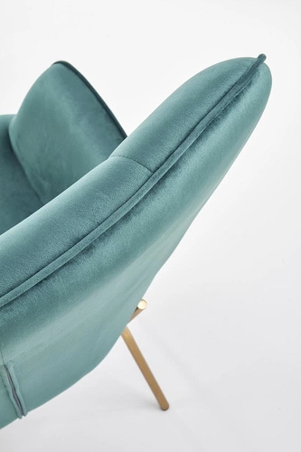 Fotel uszak Cabres zielony ciemny nowoczesny do salonu z podłokietnikami na złotych nogach