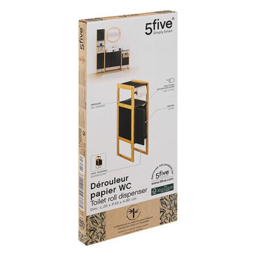 Szafka łazienkowa stojąca Natureo czarna na papier toaletowy z drewna bambusowego do małej łazienki