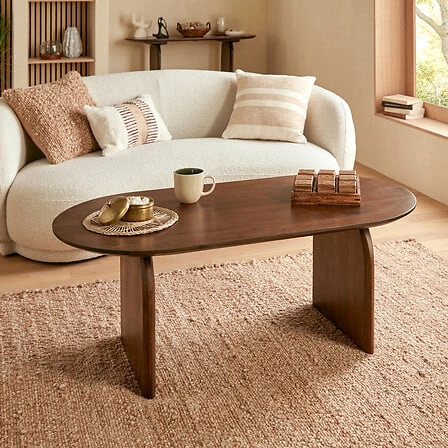 Stolik kawowy Isana owalny drewniany do salonu nowoczesny brązowy Atmosphera 120x60 cm