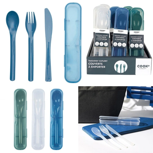 Intesi zielony zestaw sztućców podróżnych w etui do lunchboxa i na piknik