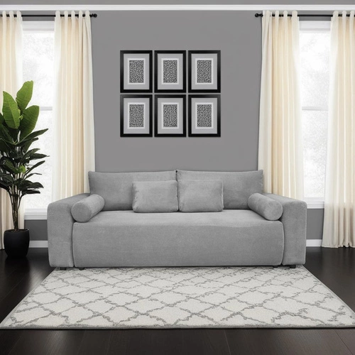 Sofa rozkładana Dores 3 osobowa z funkcją spania i pojemnikiem szara do salonu