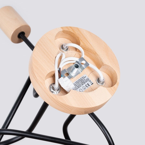 Żyrandol do salonu EMBER 3 czarny minimalistyczny z drewnem 3-punktowy Sollux Lighting