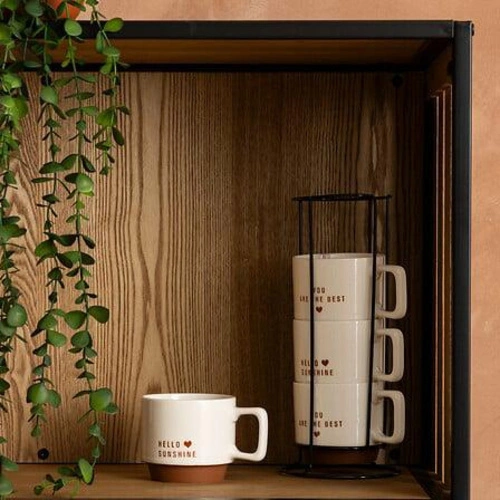 Zestaw 4 porcelanowych kubków do kawy i herbaty 300ml na stojaku 5five simply smart