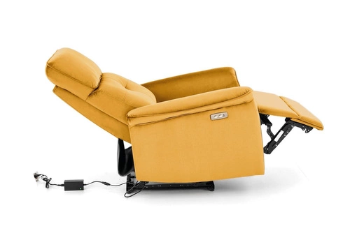 Fotel rozkładany Karlin Velvet uszak do salonu welurowy musztardowy z USB elektryczny Intesi