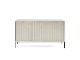 Komoda Delicious ryflowana kaszmir 154 cm nowoczesna z szufladami na czarnych nogach do salonu