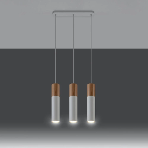 Lampa wisząca Pablo 3L biała drewniana nad stół nowoczesna do salonu i jadalni