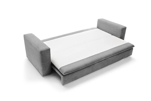 Sofa rozkładana z funkcją spania Ulnes sztruksowa szara jasna 3-osobowa do salonu