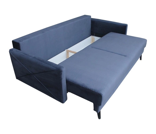 Sofa rozkładana z funkcją spania Saxo 2 osobowa granatowa nowoczesna z pojemnikiem do salonu