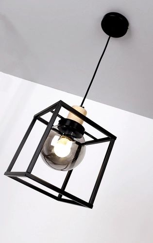 Lampa wisząca Retro 2 czarna z dymionym kloszem regulowana do salonu i jadalni