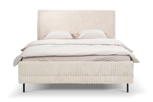 Łóżko tapicerowane Foggy 140x200 beżowe z pojemnikiem skandynawskie do sypialni