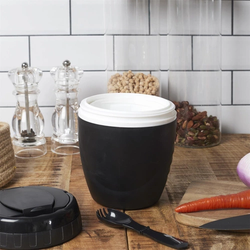 Lunchbox Travel Intesi okrągły czarny szczelny pojemnik na lunch z łyżką do pracy i szkoły