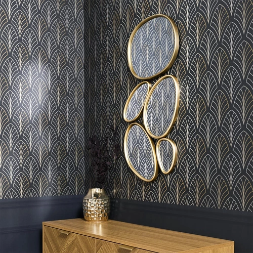 Zestaw 5 owalnych luster dekoracyjnych Organic Shape w złotej ramie do salonu Intesi