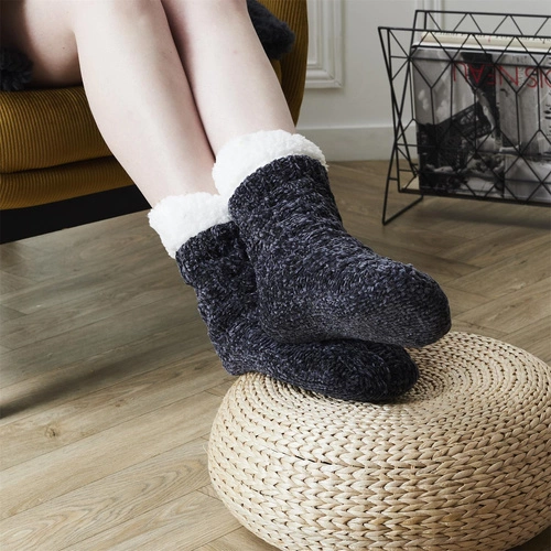 Skarpetki ocieplane Chenille Intesi czarne, grube i miękkie do domu, styl nowoczesny 36-41