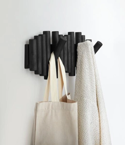 Umbra Picket nowoczesny wieszak ścienny do przedpokoju czarny drewniany składany 5 haczyków