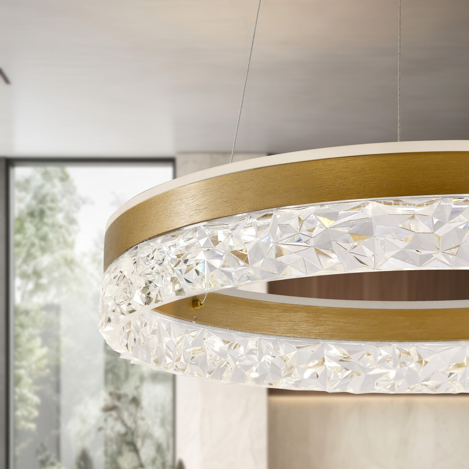 Lampa wisząca FROZI złoty 32W 3000K LED kryształki bezbarwne