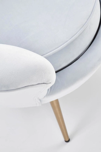 Fotel muszelka Amore błękitny welur do salonu nowoczesny glamour na złotych nogach Intesi