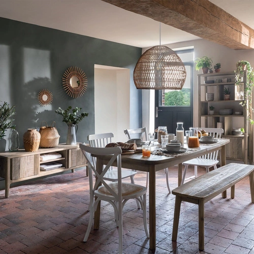 Regał na książki Banila drewniany akacja naturalny bielony z szafką do salonu Atmosphera