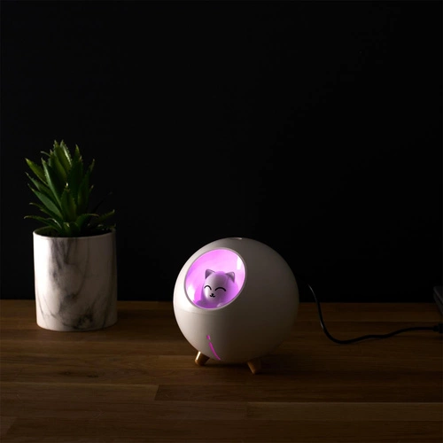 Dyfuzor zapachowy LED Intesi Kot biały nowoczesny do domu USB dekoracyjny 11 cm