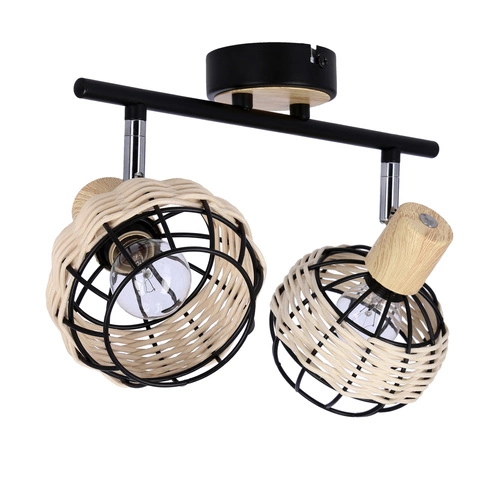 Lampa sufitowa Tajga listwa czarny+drewniany 2x40W E14 klosz czarny+drewniany