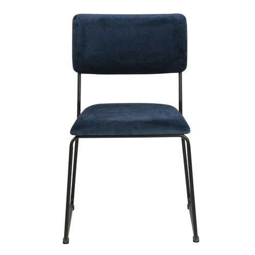 Krzesło tapicerowane Cornelia VIC Actona welurowe granatowe do jadalni i salonu na czarnych nogach