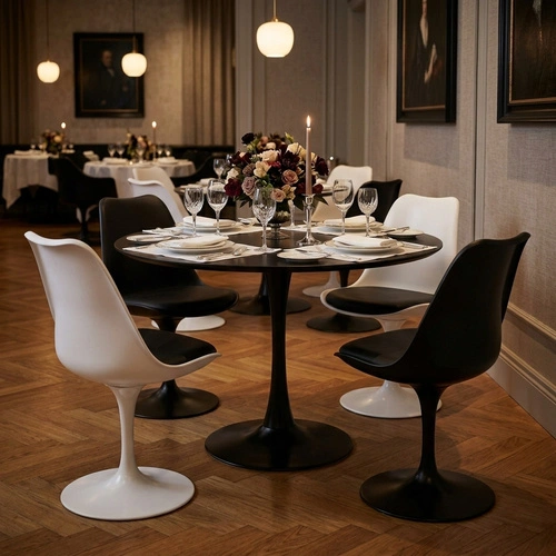 Krzesło Tulip Basic inspirowane Tulip Chair do salonu białe obrotowe z poduszką D2.DESIGN