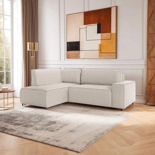 Narożnik z funkcją spania Molde L lewy sztruksowy beżowy z pojemnikiem do salonu