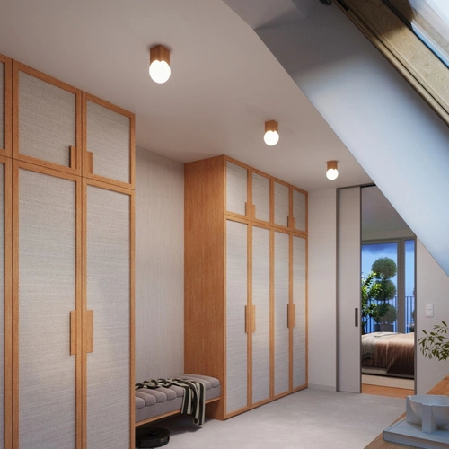 Plafon sufitowy SOLIS nowoczesny drewniany biały do salonu i sypialni 12 cm SOLLUX