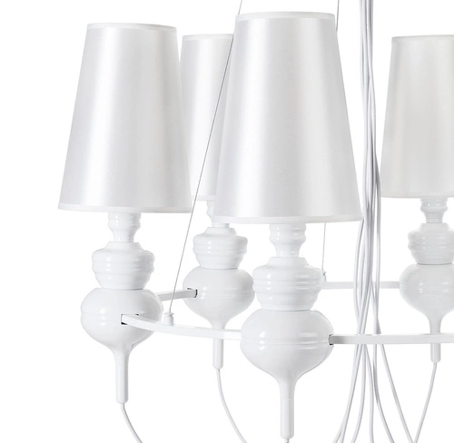 Lampa wisząca QUEEN-6 biała glamour do salonu i jadalni regulowana 82 cm Step into Design