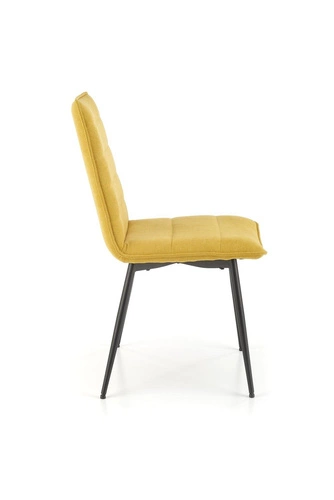 Krzesło tapicerowane Noelle musztardowe do jadalni nowoczesne na czarnych metalowych nogach Intesi