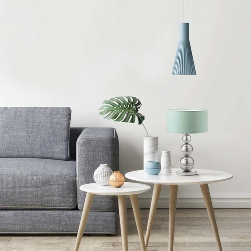 Lampka nocna do sypialni HONOLULU niebieska z abażurem nowoczesna stołowa LYSNE 41 cm