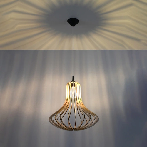 Lampa wisząca drewniana Elza naturalna do salonu i nad stół w stylu boho Sollux
