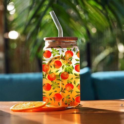 Szklanka do napojów z pokrywką i słomką Soleo 530 ml pomarańczowy Intesi