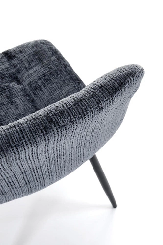 Krzesło tapicerowane Pilew szare do jadalni i salonu nowoczesne z czarnymi metalowymi nogami