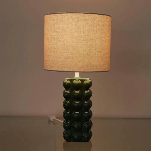 Lampka nocna Ramil ceramiczna zielona z beżowym abażurem do sypialni Intesi 40 cm