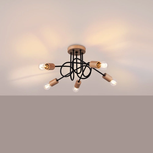 Żyrandol EMBER 5 czarny drewniany nowoczesny do salonu i jadalni SOLLUX LIGHTING