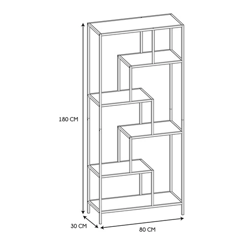 Regał na książki Edison czarny metalowy industrialny z półkami ze szkła do salonu 180 cm