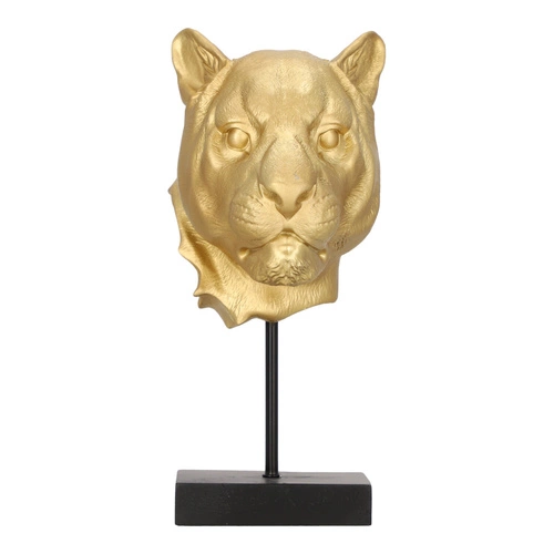 Figurka dekoracyjna lew Lion złota glamour Atmosphera na czarnej podstawie do salonu 35,5 cm